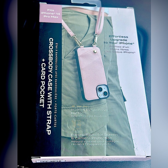 ISLA RAE - iPhone 14 Pro Max Crossbody Case With Strap Card Pocket - Color Pink - Picture 2 of 6